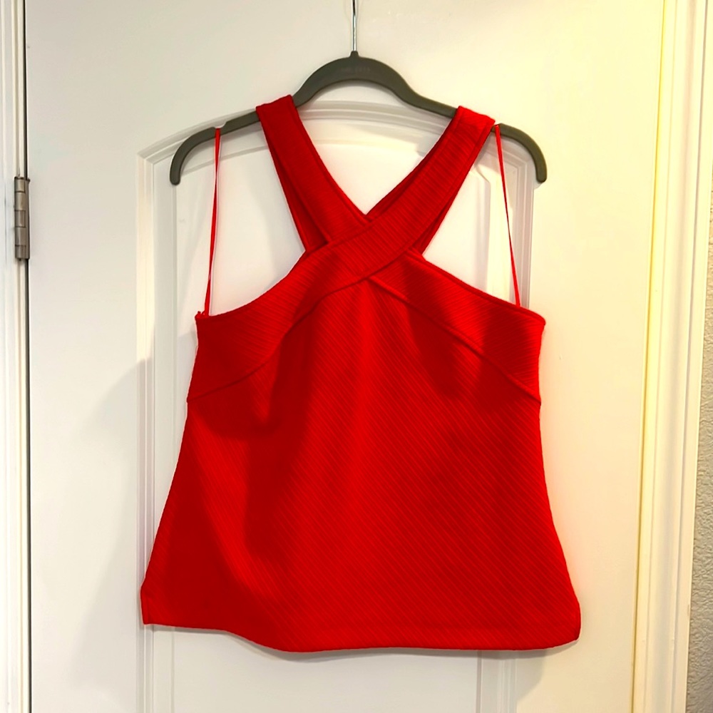 Anthropologie Red Criss Cross Textured Top Sleeveless